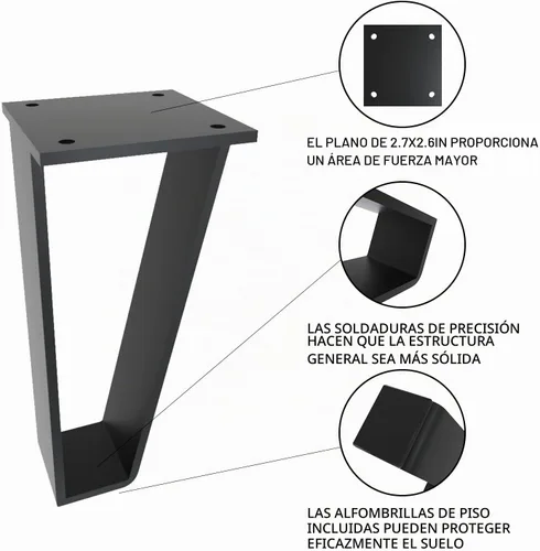 Vista 3 de Orgerphy Juego de 4 patas de banco negras de 4 pulgadas Patas de mesa resistentes en forma de triángulo, patas para muebles Metal negro