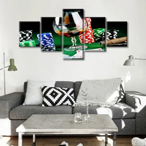 Vista 4 de TUMOVO 5 paneles para decoración del hogar, fichas apiladas, obras de arte modernas y contemporáneas grandes para bar, pub, club, fotos, tarjetas