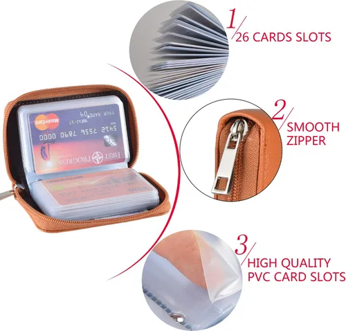 Vista 6 de Easyoulife billetera para tarjetas de crédito de cuero auténtico con espacio para 26 tarjetas