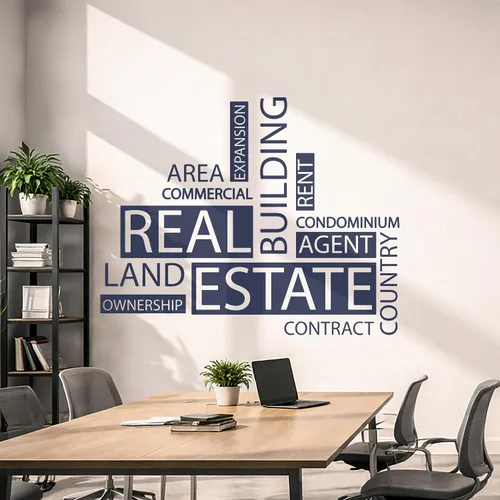 Vista 4 de Vinilo grande para pared, diseño de agencia inmobiliaria, palabras, agente inmobiliario, decoración de oficina, mural (ig6162), color negro, M, 22.5