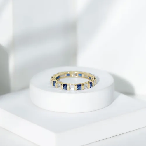 Vista 14 de Certified Lab Grown Blue Sapphire Eternity Band, AAAA Quality, Sapphire Moissanite Anniversary Ring - Ready To Gift