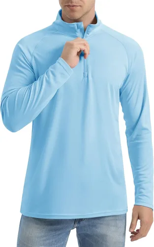 Vista 2 de CRYSULLY Camisas de pesca para hombre con protección solar UPF 50+ de manga larga y cremallera de 14