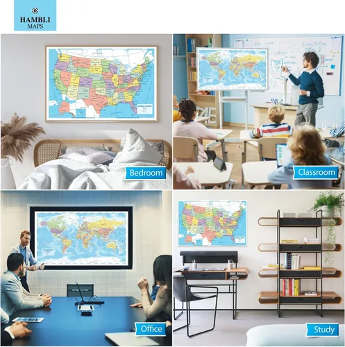 Vista 7 de Póster de mapa del mundo para pared, tamaño grande, 37 x 26 pulgadas, mapa político del mundo de Hambli 2026, borrado para escritura, reverso