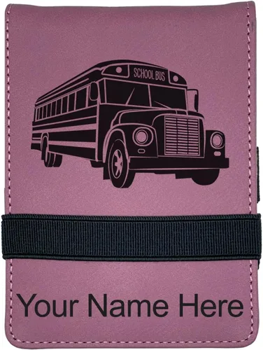 Vista 11 de LaserGram Mini padfolio con bloc de notas y bolígrafo, autobús escolar, grabado personalizado incluido (negro con dorado)
