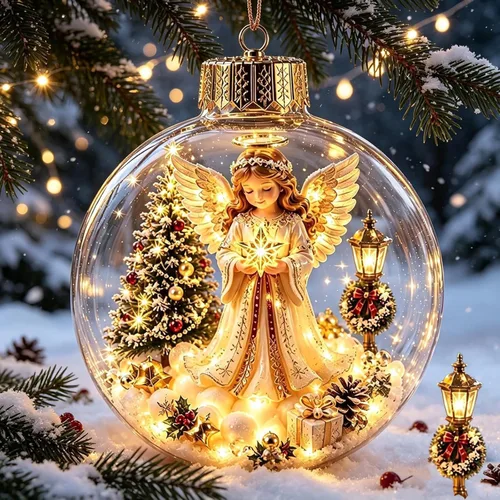 Vista 8 de Glowing Christmas Story Ornament – Resin Light Up Ball for Tree (A)