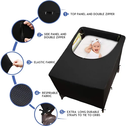 Vista 2 de Dofilachy Funda opaca para Pack N Play, tienda de campaña opaca para cuna, cubierta de toldo, tienda de campaña transpirable para cuna de viaje Negro