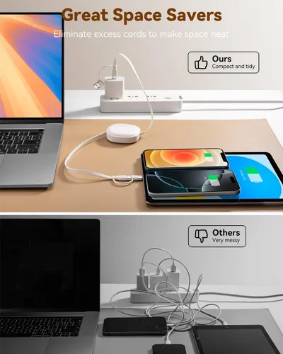 Vista 2 de Minlu Cable de carga retráctil de 65 W, cable de carga múltiple 5 en 1 para viajes, cable de carga USB tipo C, cable de carga rápida con USB A/C a