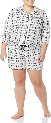 Vista 3 de Tienda Essentials Conjunto de pijama de franela tejida ligera con pantalones cortos para mujer