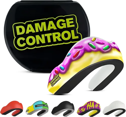 Vista 25 de DAMAGE CONTROL Protector bucal deportivo de impacto extremo con estuche Boil & Bite Fit, almohadillas absorbentes de golpes, funda ventilada