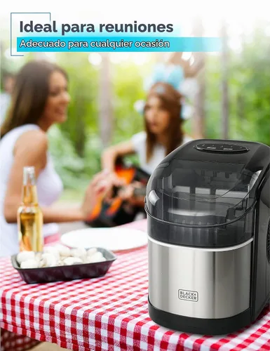Vista 6 de BLACK+DECKER Máquina de hielo, capacidad de 26 libras, hielo en forma de Acero inoxidable y negro.