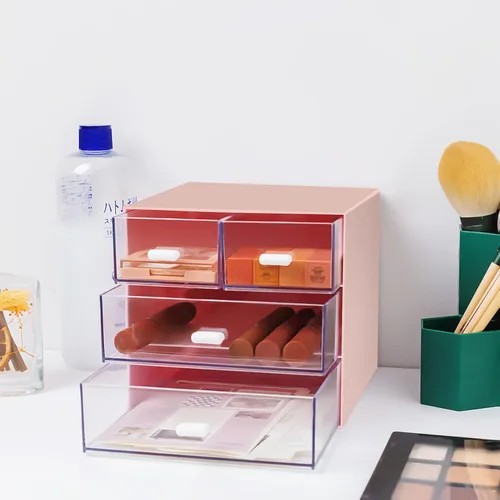 Vista 2 de Organizador de escritorio con cajón, organizador de oficina con 4 cajones, caja de almacenamiento de escritorio para escritorio, tocador, oficina