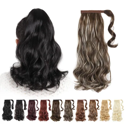 Vista 16 de Extensiones de cabello para cola de caballo, extensión de cola de caballo roja de 16 pulgadas, corta, ondulada, rizada, envolvente, cola de caballo