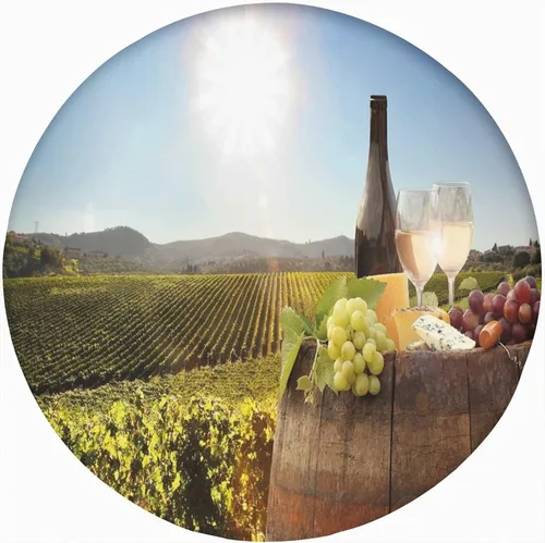 Vista 14 de Mantel redondo ajustado para bodega, diseño de nubes de amanecer en la Toscana con borde elástico, estampado de poliéster, se adapta a mesa redonda