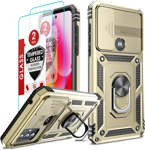 Vista 141 de LeYi Funda para Moto G Stylus 2022 4G (no compatible con 5G), funda para Moto G Stylus con 2 protectores de pantalla, funda protectora de grado Oro