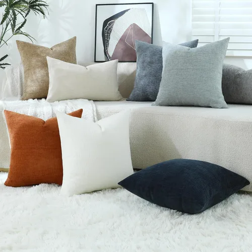 Vista 7 de Stellhome Juego de 2 fundas de almohada de felpilla azul gris de 16 x 16 pulgadas, fundas de cojín con textura de línea suave, decoración bohemia