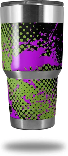 Vista 4 de Vinilo Wrap para Yeti Rambler vaso – 30 oz Halftone Splatter, rosado, azul (Blue Hot Pink)