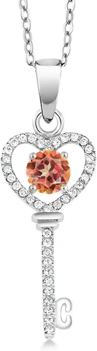Vista 9 de Gem Stone King Collar con dije de llave de corazón para mujer, plata de ley 925, piedra natal de piedras preciosas, redondo de 0.197 in, con cadena