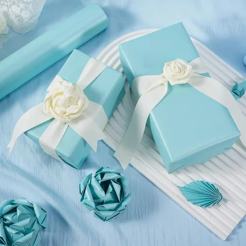Vista 4 de Papel de regalo azul claro mate, papel de regalo reversible Pearly-Lustre