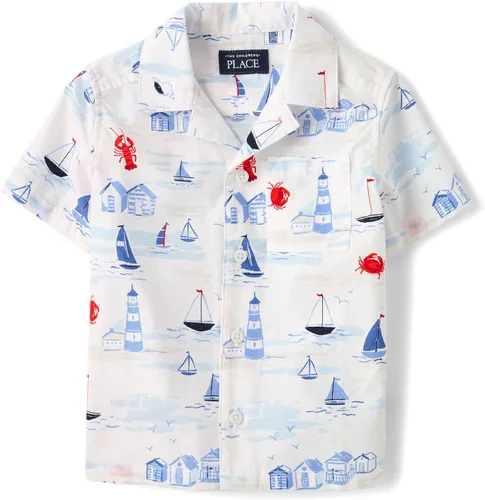 Vista 15 de The Children's Place Baby Boys' and Toddler Poplin Short Sleeve Button Down Shirt (Applemint)