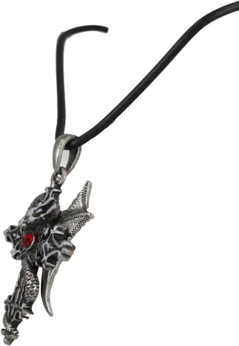 Vista 3 de Ebros Gift Fantasía Altar Drake Dragón Crucifijo Crucifijo con Gema Roja Estaño Medallón Colgante con Cordón de Caucho Collar para Accesorio de Moda