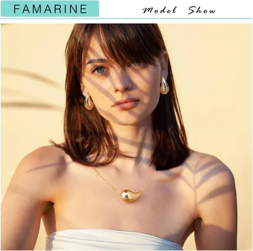 Vista 3 de FAMARINE Aretes de oro con forma de gota de agua para mujer, aretes grandes de oro con forma de lágrima