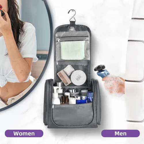 Vista 4 de JOMOLA Neceser colgante para hombres y mujeres, bolsa de maquillaje de viaje resistente al agua, bolsa organizadora de artículos de tocador de viaje