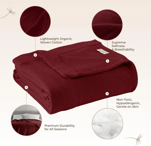 Vista 3 de Manta 100% algodón orgánico – Manta de algodón orgánico certificado GOTS & Fairtrade para cama con tejido de punto individual suave, pesado
