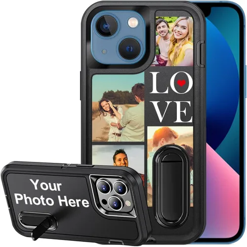 Vista 21 de Funda personalizada para iPhone 13, soporte incorporado/función atril, protección resistente a los arañazos, cubierta de fotos personalizada