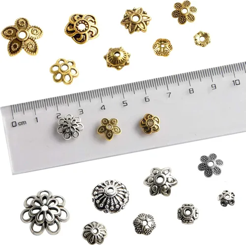 Vista 3 de FEBSNOW Alrededor de 160 cuentas espaciadoras, estilo Bali, mezcla de plata tibetana y oro antiguo para pulseras, collares, aretes, suministros