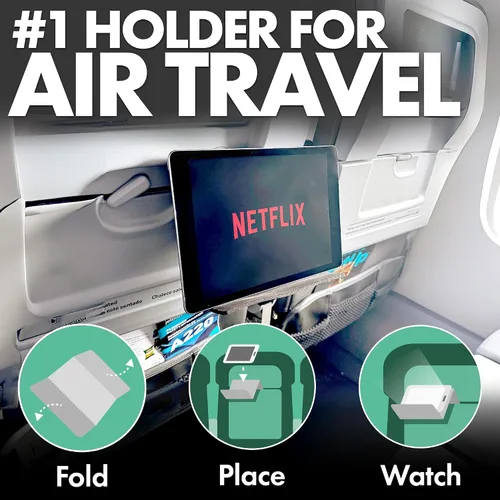 Vista 2 de Flight Flap Soporte flexible para tablet de avión, soporte flexible para teléfono celular y tableta, extra grande de 12 x 7 pulgadas, soporte