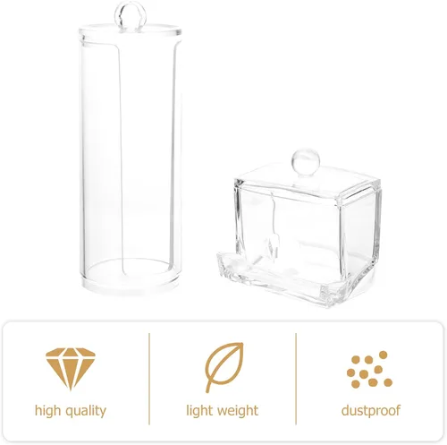 Vista 7 de Soporte redondo de algodón, 2 piezas, caja de almacenamiento de hisopos de algodón acrílico, soporte transparente para cosméticos, dispensador