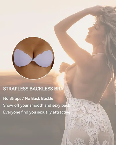 Vista 4 de Niidor Sticky Bra Invisible Adhesive Push Up Reusable Strapless Bra for Bra for Backless Dress with Nipple Cover Wavy