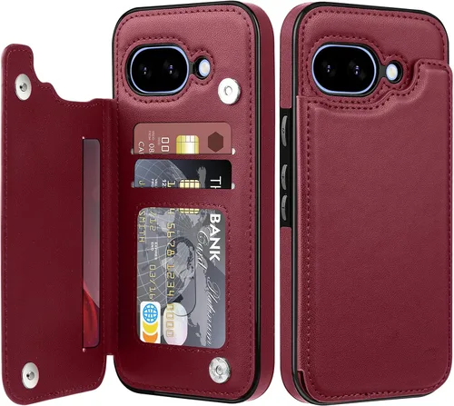 Vista 19 de Bizzib para Google Pixel 6A Funda de cuero tipo cartera con tarjetero, cubierta tipo libro con pata de pie, cierre magnético, funda protectora a