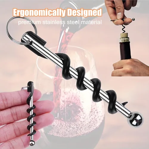 Vista 4 de Mini CorkSmart portátil, llavero de vino tinto con bisagras, juego de abridor de botellas de sacacorchos multiherramienta, sacacorchos, accesorio