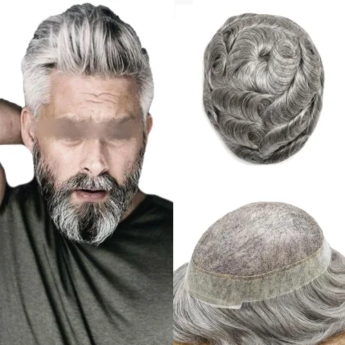Vista 39 de Toupee For Men Real Human Hair Mens Toupee Hair Replacement System Swiss Lace Toupee For Men Natural Human Hair Piece Mens Toupee6*8"-90% density#2