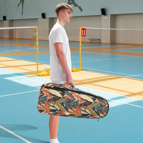 Vista 8 de Mochila de tenis para adultos, diseño de hojas coloridas, diseño de impresión, accesorios deportivos, mochila para mujeres y hombres, raquetas