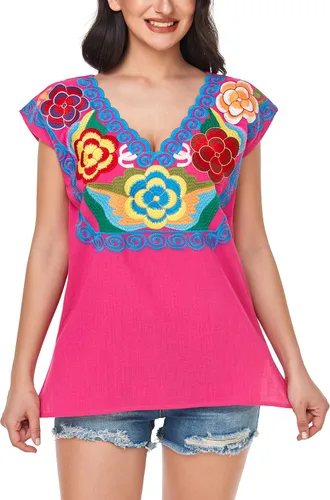 Vista 4 de YZXDORWJ Blusa campesina mexicana para mujer, tops de algodón, camisa blanca