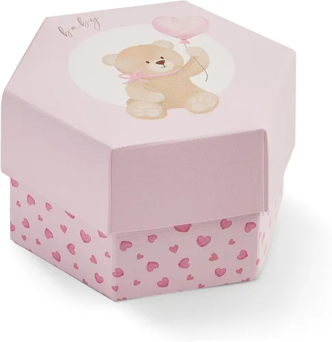 Vista 13 de Paquete de 40 cajas hexagonales pequeñas de recuerdo (2.36 x 1.57 pulgadas), ideal para cumpleaños y baby shower, rosa claro, oso de peluche