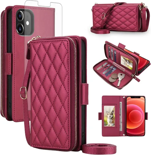 Vista 9 de Asuwish Funda compatible con iPhone 6/6s/7/8/SE 2020 2022 con cremallera y bloqueo RFID, protector de pantalla, correa cruzada i6 i7 i8 7s 8s SE2020