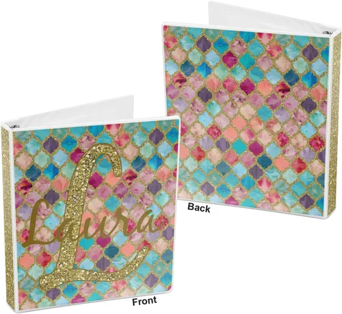 Vista 5 de Carpeta personalizada con 3 anillas de acuarela marroquí con purpurina - 1 pulgada