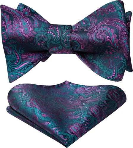 Vista 68 de HISDERN Pajaritas para hombre, corbatín de cachemira para hombre, corbata de lazo y bolsillo cuadrado, juego formal de esmoquin para boda