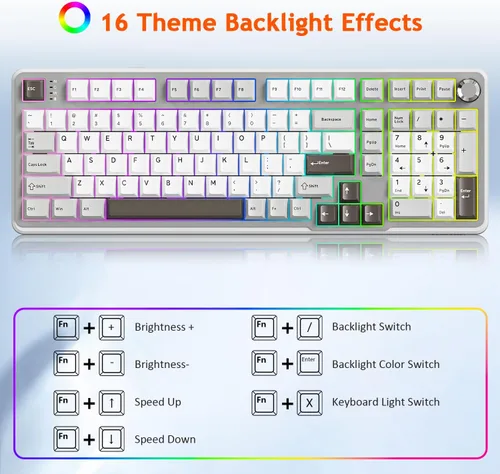 Vista 7 de Teclado mecánico inalámbrico para juegos, conectividad trimodo (Bluetooth 5.0/2.4GHz/USB-C), intercambiable en caliente, retroiluminación RGB