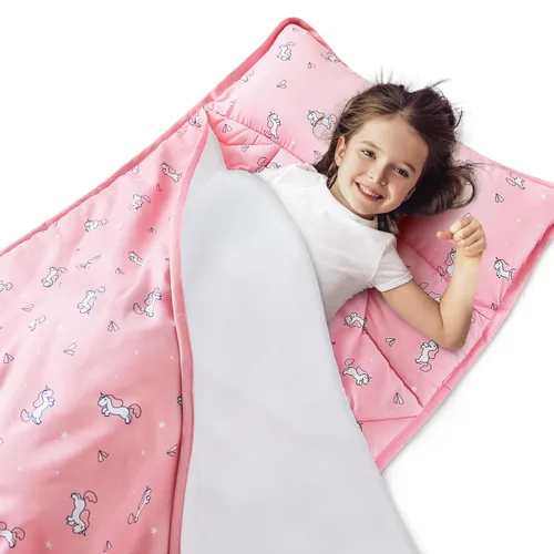 Vista 6 de Tapete para siesta para niños pequeños con manta de 50 x 21 x 1.5 pulgadas, tapete para siesta para niños y niñas, súper suave y acogedor, saco