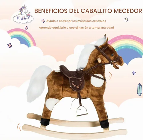 Vista 5 de Qaba Kids - Silla de montar con peluche de caballo mecedora de metal con música de canciones infantiles - Marrón oscuro Niños, felpa de metal