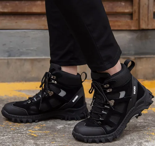Vista 6 de SUADEX Botas con punta de acero para hombres y mujeres, botas de trabajo antideslizantes, botas de seguridad con punta compuesta