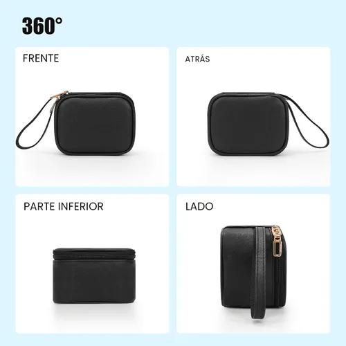 Vista 7 de Relavel Mini bolsa de maquillaje con espejo LED, pequeña bolsa de 01-Negro