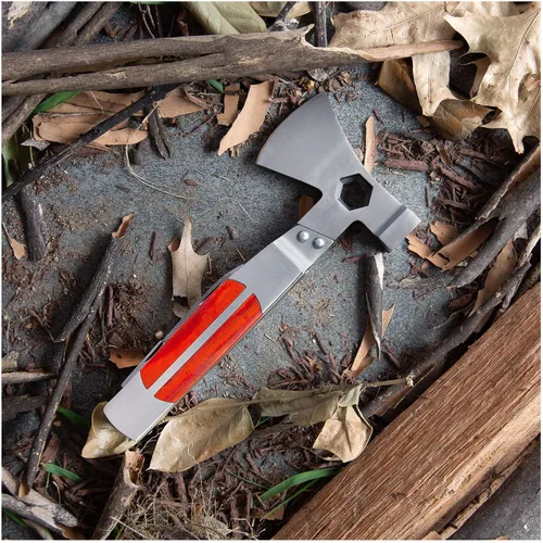 Vista 5 de Sheffield 12301 Camper - Herramienta múltiple de cabeza de hacha 12 en 1, hacha, martillo, destornilladores, escalador de pescado, llave hexagonal