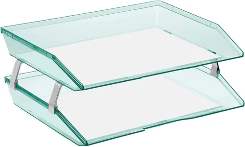 Vista 2 de Acrimet Facility - Organizador de archivos de escritorio de plástico de carga lateral de 2 niveles (color verde claro)