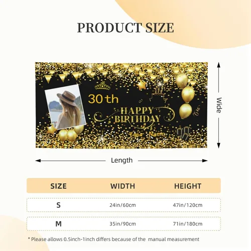 Vista 8 de Cartel personalizado de feliz cumpleaños con foto/nombre para mujeres, hombres, niños, fiesta de cumpleaños, suministros de decoración de interiores