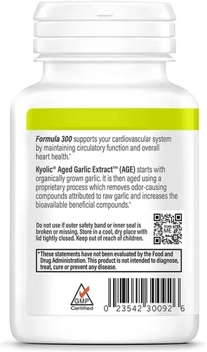 Vista 3 de Kyolic - Extracto de ajo envejecido Fórmula 300 - Salud cardiovascular - Suplemento de extracto de ajo envejecido biodisponible - Apoya la función